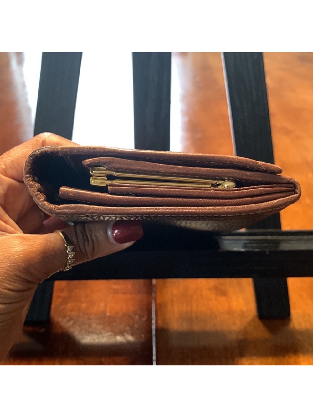 VTG Gucci Brown Leather Interlocking G KISS Lock Flap Wallet- Authentic 70s/80s - Picture 6 of 13